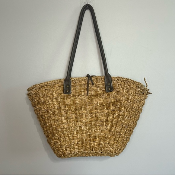 J. Crew Woven Sea Grass Tote Purse Tan Beige Large Bag - Picture 5 of 10